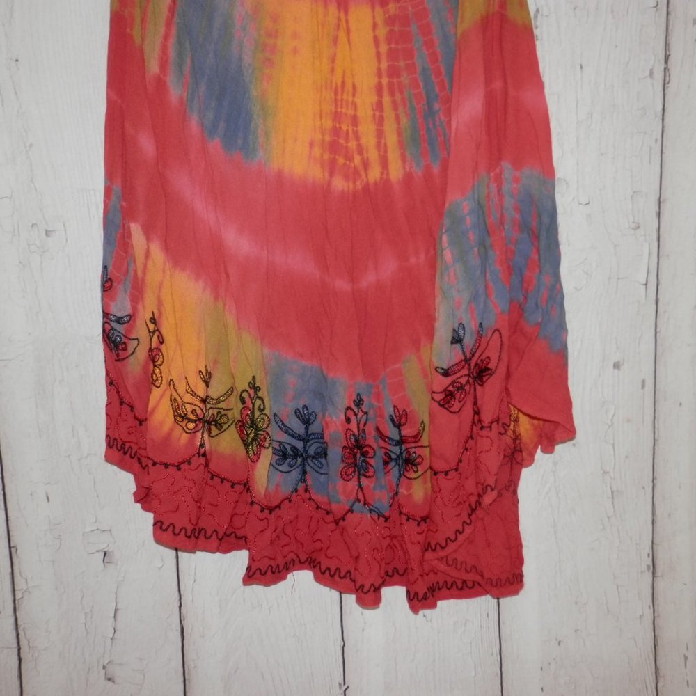 In Gear Tie Dye OSFM Floral Embroidered Boho Cover Up Sleeveless Sundress 3558 - Picture 3 of 6